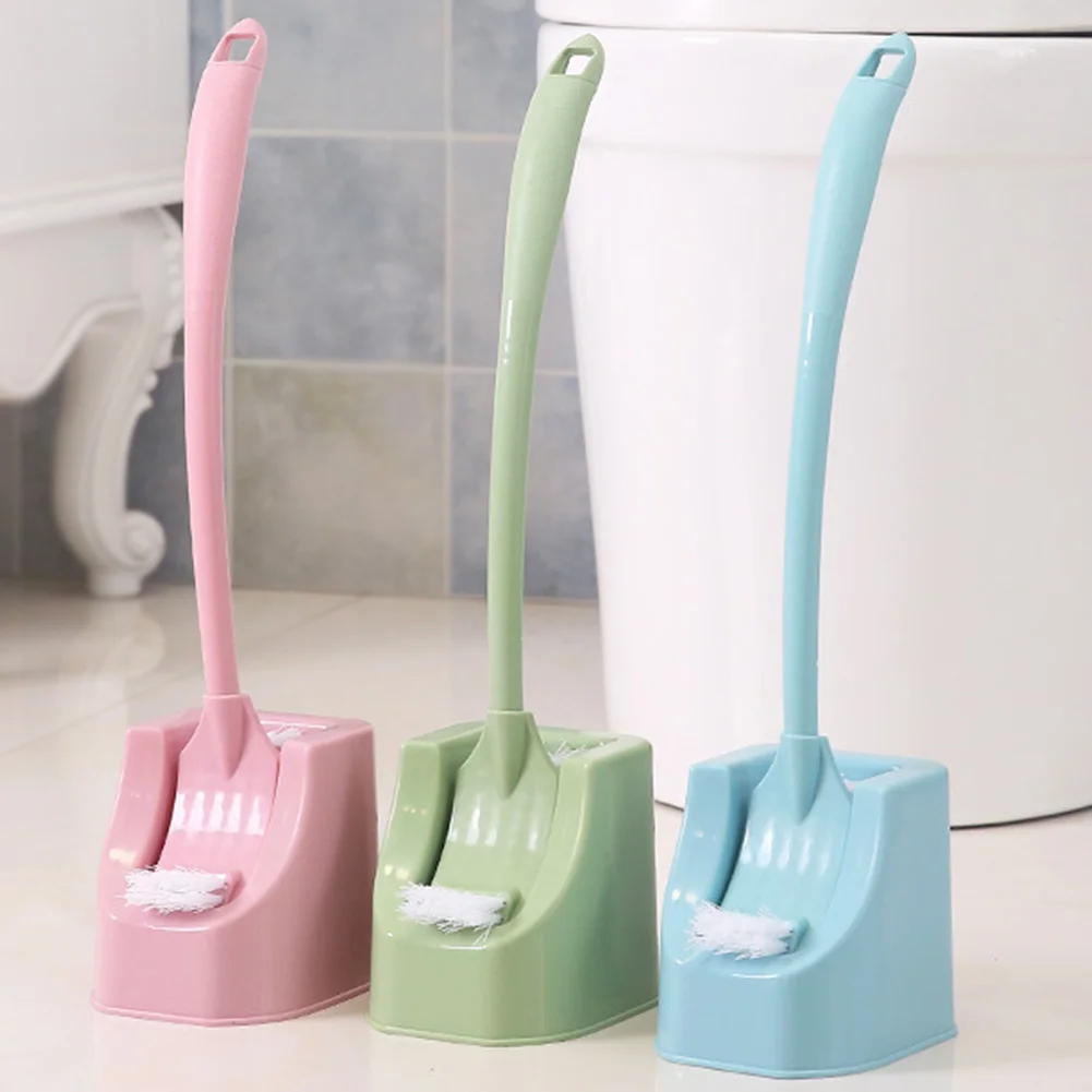 Portable Long Handle Scrub Corner Bent PP With Base Toilet Cleaning Brush Bathroom Double Sided