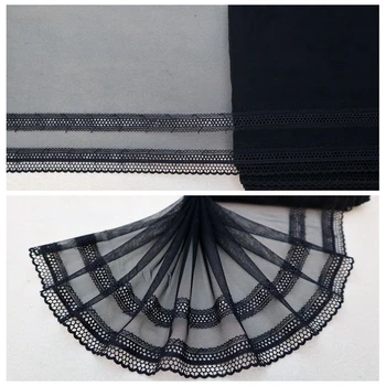 

1Y Embroidered Dotted Tulle Lace Trim Fabric~18cm Wide~Pure Black~Simple Beauty~Elegant~For Sewing/DIY/Costume/Dress/Doll~