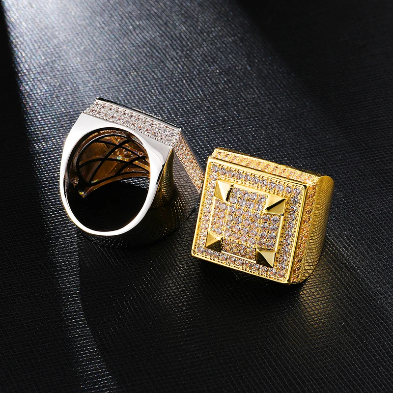 Хип хоп Полный украшения CZ Iced Out Bling популярный Tready квадратный медь циркон кольцо для мужчин женщин ювелирные изделия золото серебро