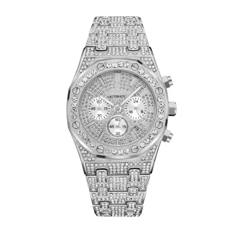 

Luxury Business Watch Woman Full Diamond Waterproof Date Display Quartz Watches With Stainless Steel Strap Montres homme