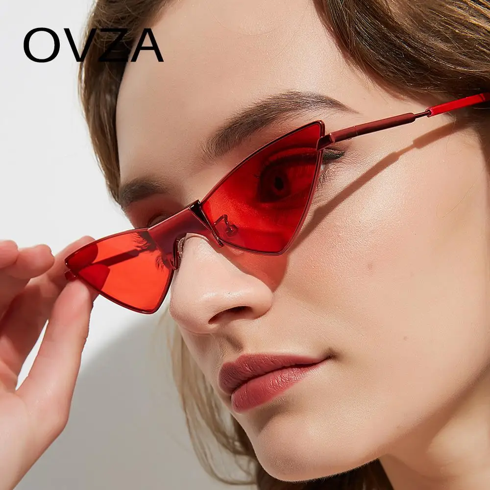 OVZA брендовые дизайнерские солнцезащитные очки Женские винтажные Панк мужские солнцезащитные очки, Ретро стиль треугольные красные очки крутые черные UV400 линзы S0036
