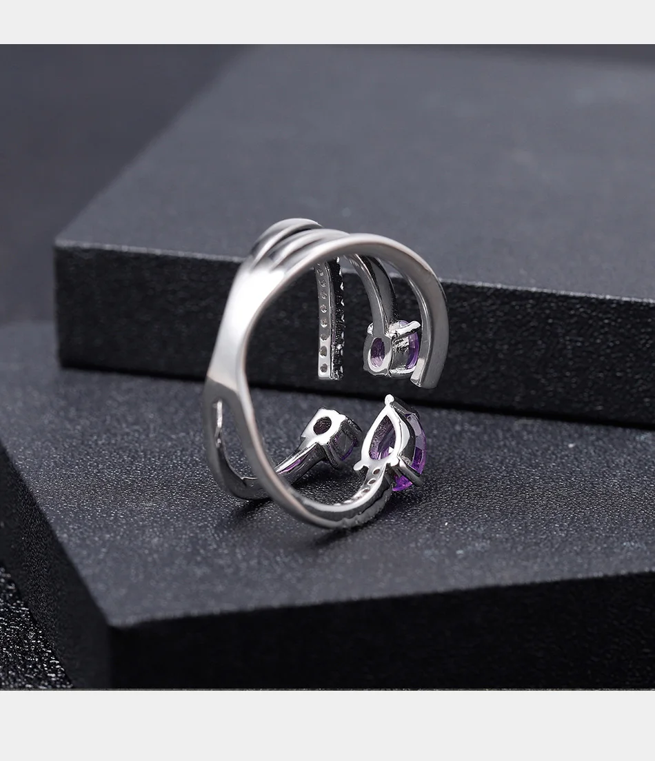 GEM'S балетное 925 пробы Серебряное регулируемое Открытое кольцо 0.67Ct натуральный аметист камень завитки кольцо для женщин юбилей ювелирные изделия