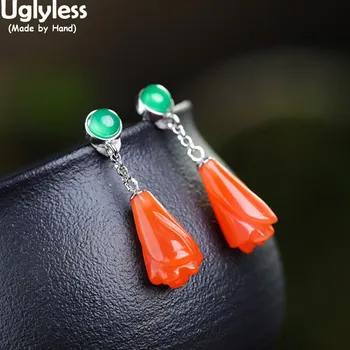 

Uglyless Weird Green Matching Red Gemstones Earrings for Women Chalcedony Agate Magnolia Earrings Real 925 Silver Brincos Bijoux