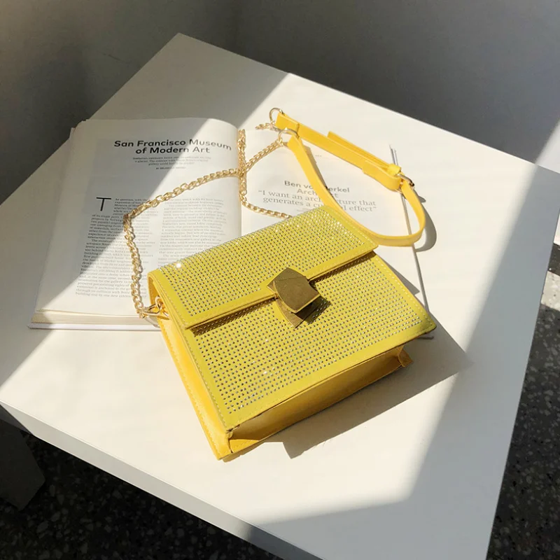 2019 новая женская сумка на замке цепная через плечо Горячая дрель цепь маленькая