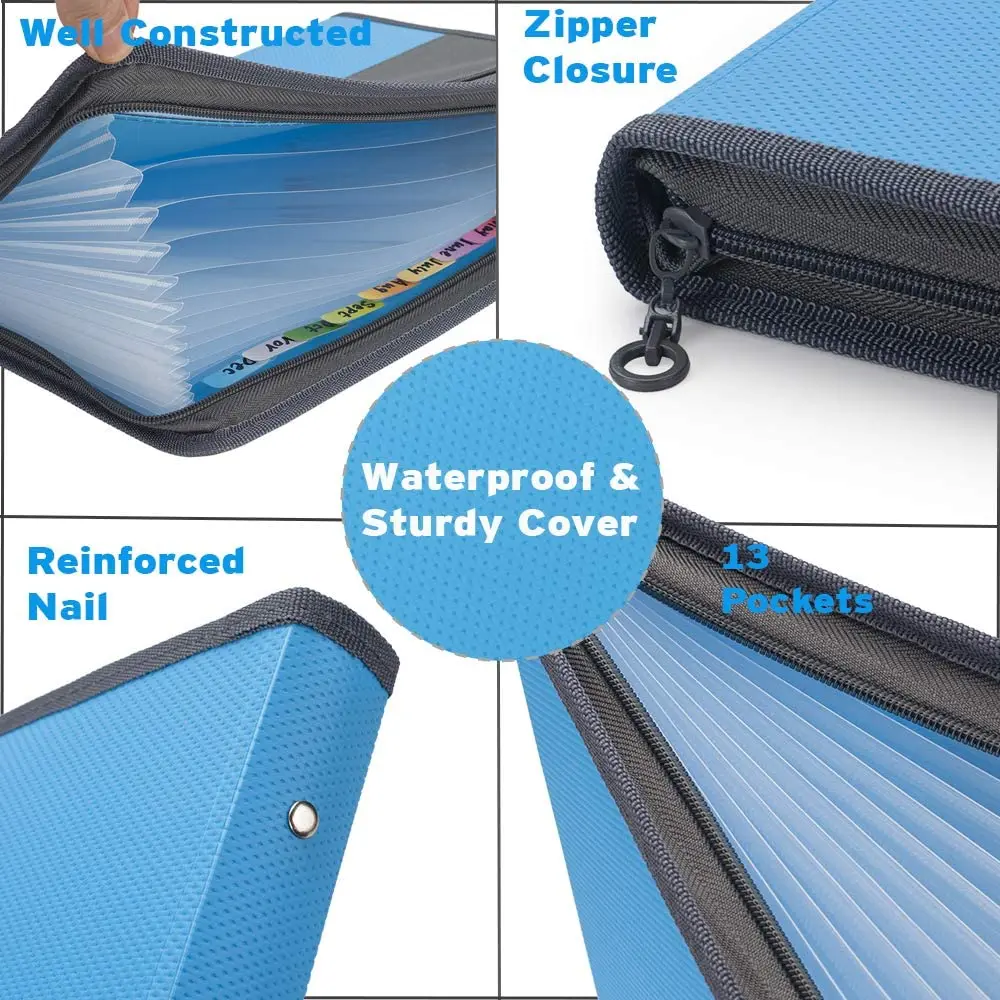File Folder A4 Expanding File Folder with Sticky Labels 13 Pocket Accordion File Folder Document Organizer Expanding Zipper
