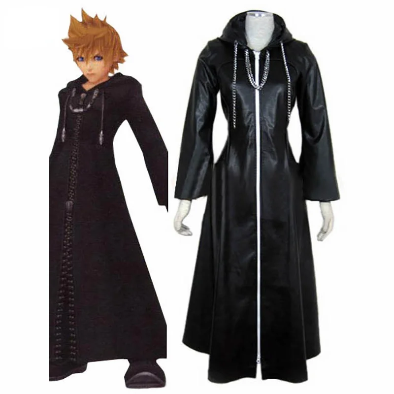 

Kingdom Hearts Roxas Cosplay Costume Faux Leather Cloak with Chain Customize Size