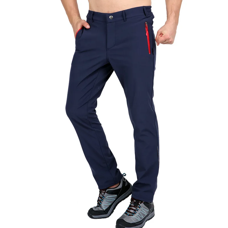 Зимние уличные брюки из плотного флиса, водонепроницаемые теплые домашние прямые простые мужские штаны
