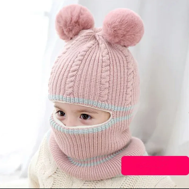 Шарф с капюшоном; шапка для новорожденных мальчиков; зимняя теплая вязаная шапка с клапаном; шарф для маленьких девочек; шапка для новорожденных; реквизит для фотосессии; Modise cap s - Цвет: Розовый