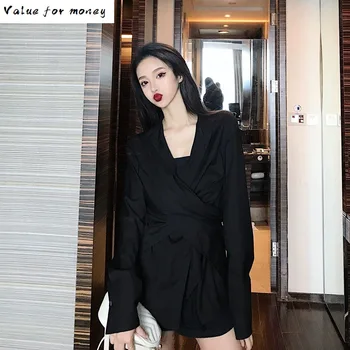 

Gray New 2020 Cross Waist Irregular Design Stand Collar Shirt Asymmetrical Temperament Personality Women Blouse