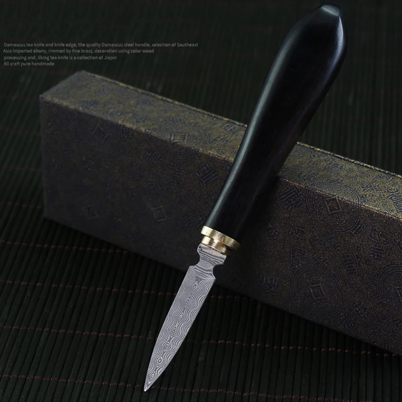 1pcs Tea Knife Stainless Tea Needle Special Tool Ebony Tray Ceremony Utensils Pu Erh Damascus knife Tool