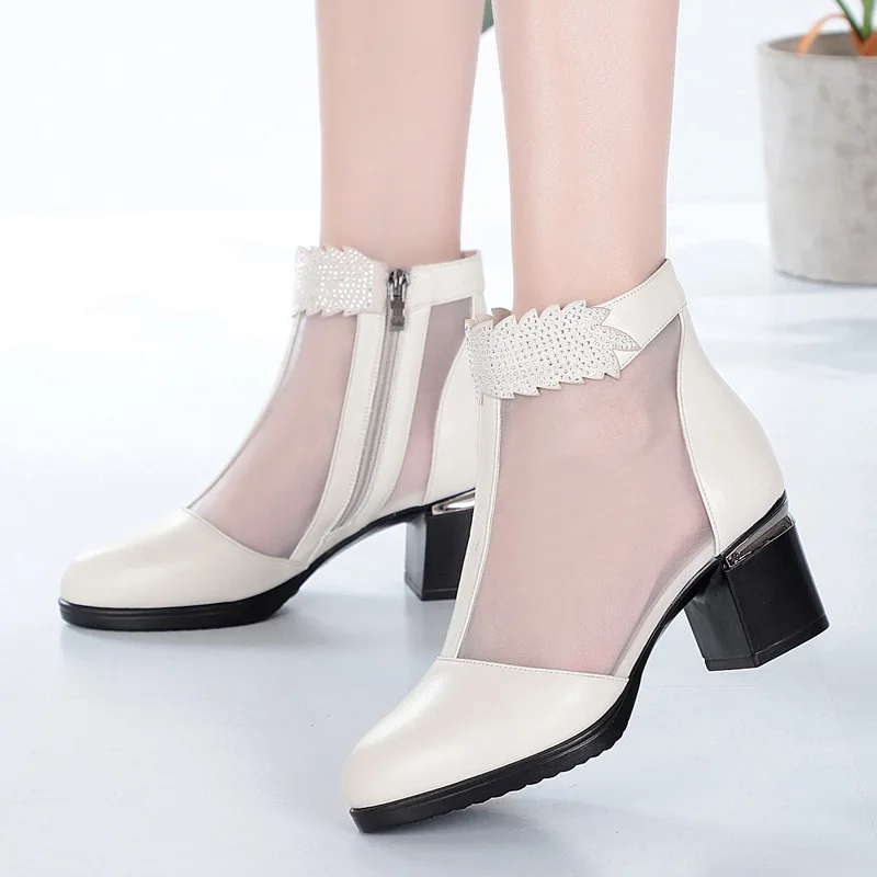 

Spring And Summer New Style Gauze Women's Sandal Boots Semi-high Heeled Sandals Women's Hollow out Women's Tennis Boots Man-made