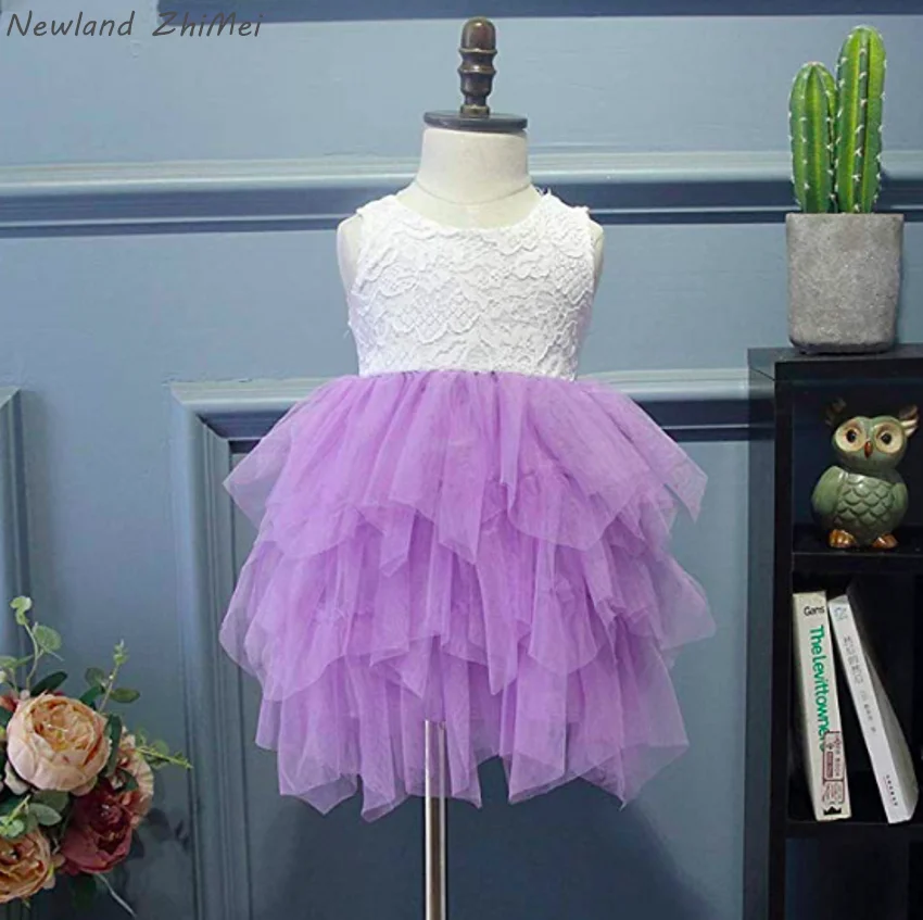 

Newland ZhiMei Purple and White Dress Hot Lace Tea-Length Flower Girl Dresses Flower Girl Dresses for Weddings vestido flores