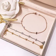 Женские браслеты из титана и стали с мелкими буквами, мозаичные Стразы