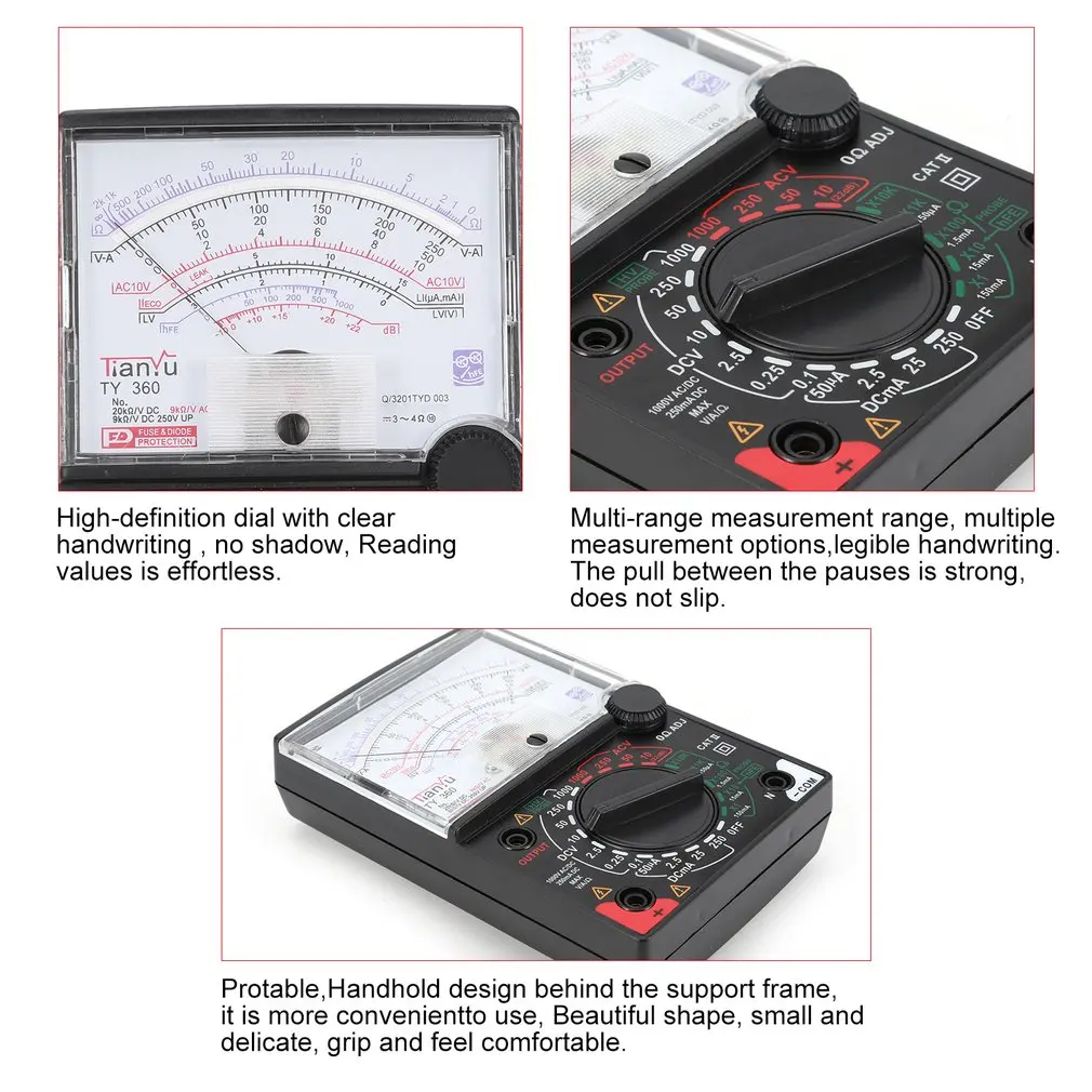 TY-360 стрелочный мультиметр AC/DC Вольтметр Амперметр истинный RMS диод ом тестер сопротивления удержания данных аналоговый w тестовый диод