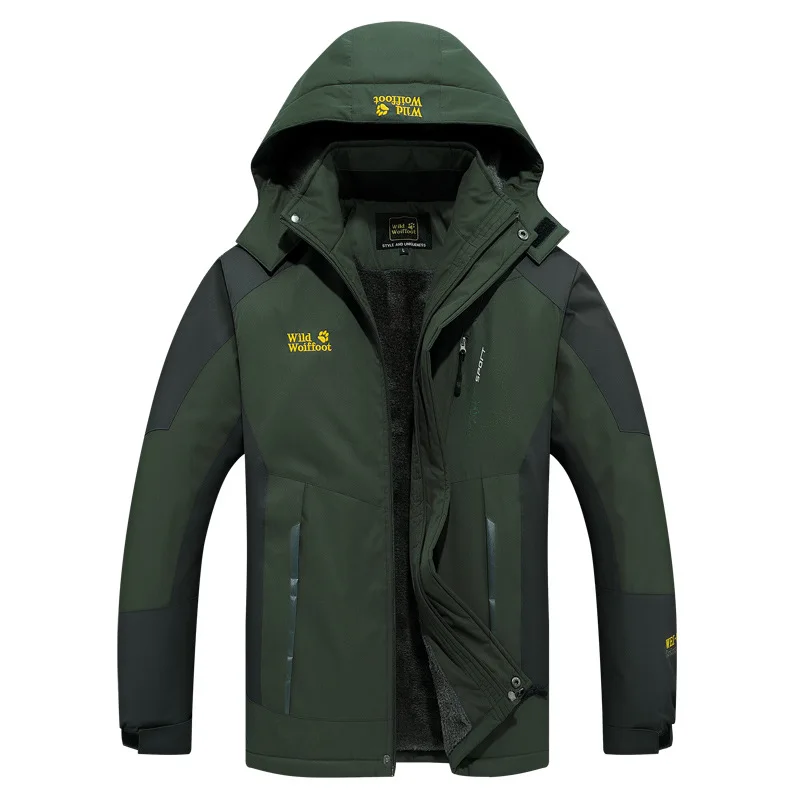 GREEN Winter Parka Overcoat Outdoor CottonJackets Men's Fishing Suit Windproof Cold Plus Velvet Thickening Jacket Fishing Clothes - Color: GREEN