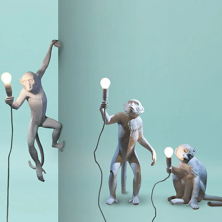 Modern Resin Black White Monkey Pendant Light for Living Room Lamps Art Parlor Study Room Led Lights Lustre with E27 Led Bulb