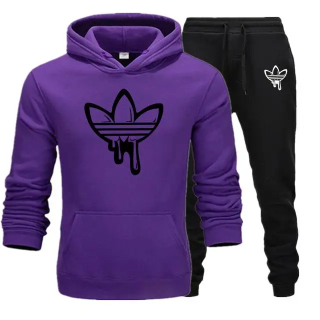 purple-Black-HB Комплект из двух предметов, модные толстовки с капюшоном, спортивная одежда для мужчин, спортивный костюм с капюшоном, осенняя брендовая одежда, толстовки+ штаны, мужские комплекты - Цвет: purple-Black-HB