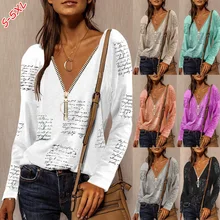 

Women Tees Female 2022 Big Large Off Shoulder Letter Spring Zipper Boho Sexy Casual Tops Femme Full Sleeve T Shirts Plus Sizes