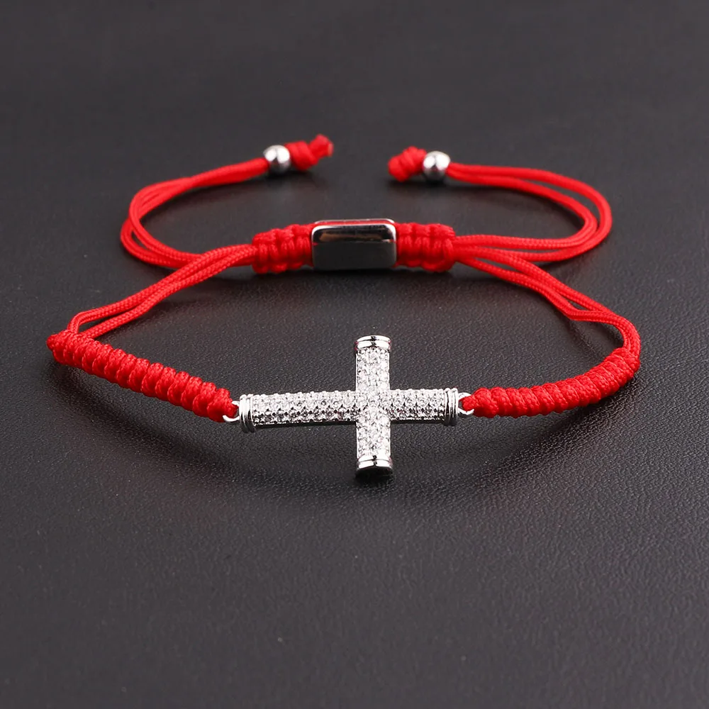 Jaravvi High Quality CZ Micro Pave Cross Handmade Red Cord Macrame Friendship Bracelet Men Women Jewelry Gift - Image 2
