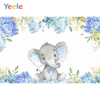 

Yeele Elephant Blue Flowers Baby Birthday Party Decor Photography Backgrounds Customized Photographic Backdrops for Photo Studio