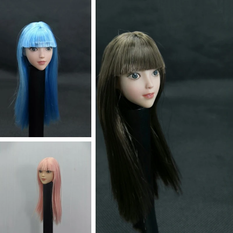 

1/6 Sweet Loli Qi Liuhai Carved Model with Pink/Blue/Brown Hair PVC LOVELY Baby GIRL Head Sculpt for 12''Action Figure Body
