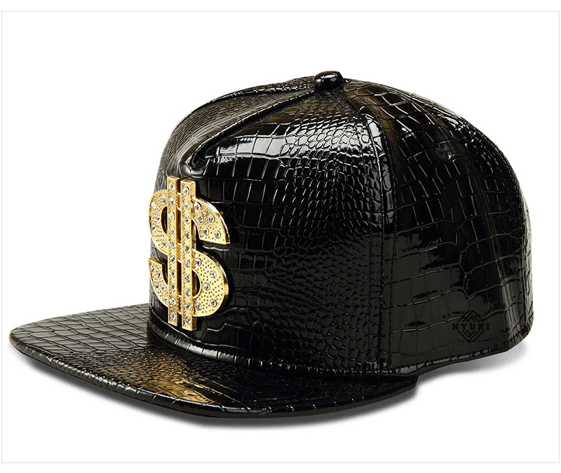 Casquette крокодил стразы большие долларовые Бейсбол шапки из искусственной кожи на плоской подошве, весна лето осень Регулируемый классные шапки в стиле хип-хоп Для мужчин Шапки
