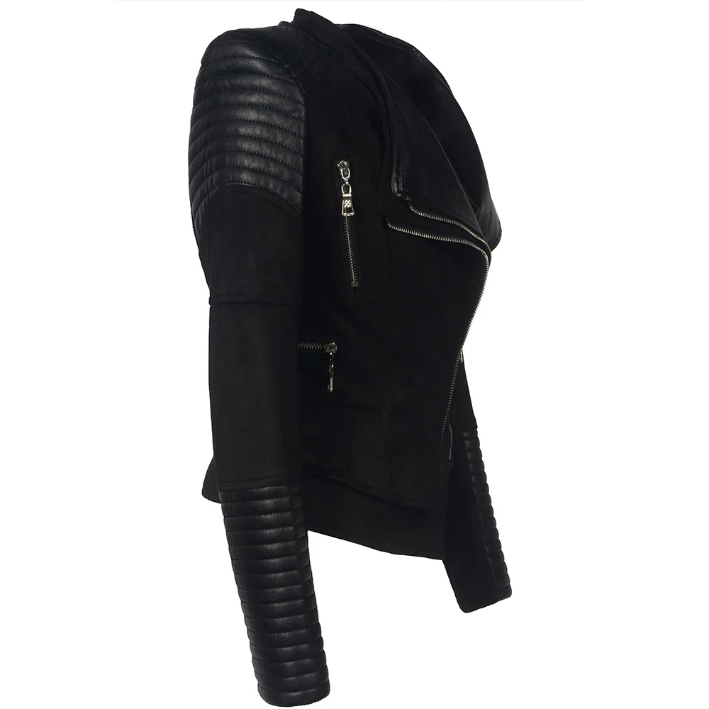 Gothic faux fur coat female winter autumn fashion motorcycle jacket black faux fur coat PU jacket warm jacket