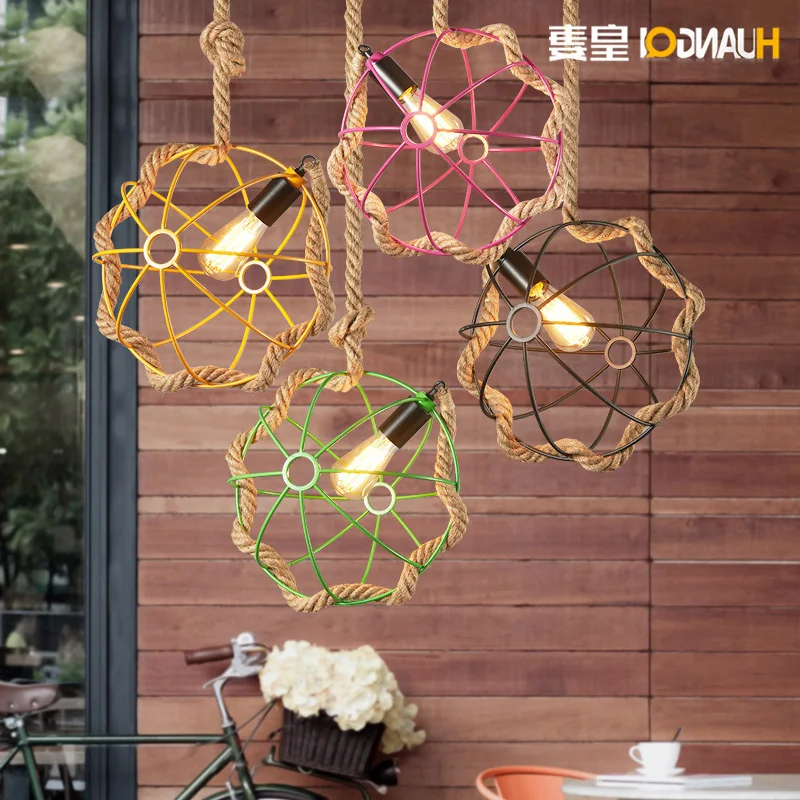

American Village Retro Hemp Ball Chandelier Industrial Garden Restaurant Living Room Lamp industrial lamp