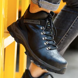 Chaussures de travail avec embout en acier pour homme, bottes de sécurité Anti écrasement, noires, confortables, pour randonnée et Sport, automne 