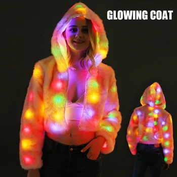 

Hot Sale Fashion LED light Flashing Light Up Winter Warm Hooded Coat 2019 Women Cardigan Costumes For Christmas New Year Gift