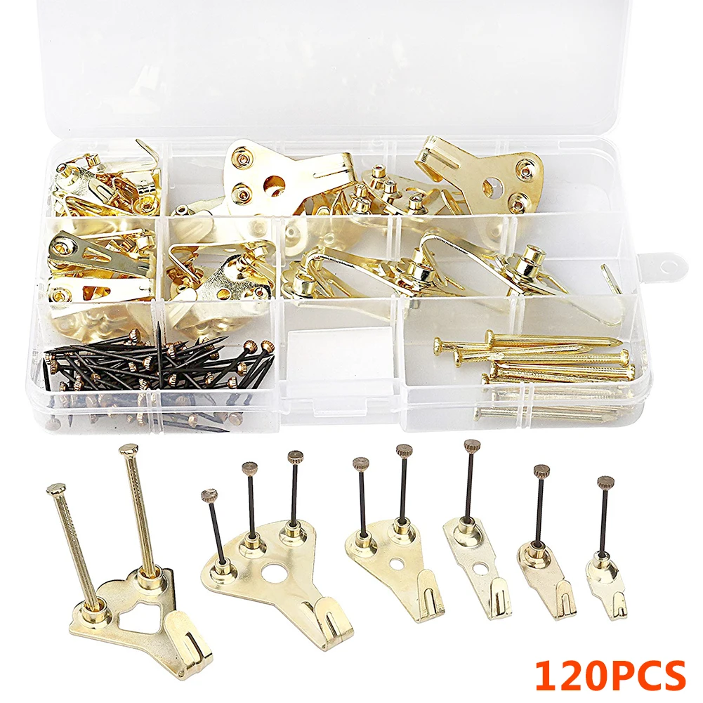 

120pcs/set DIY Hotel Office Picture Hangers Replacement Part Home Photo Nails Manual Tool Hanging Hooks Punch Free Wall Mount