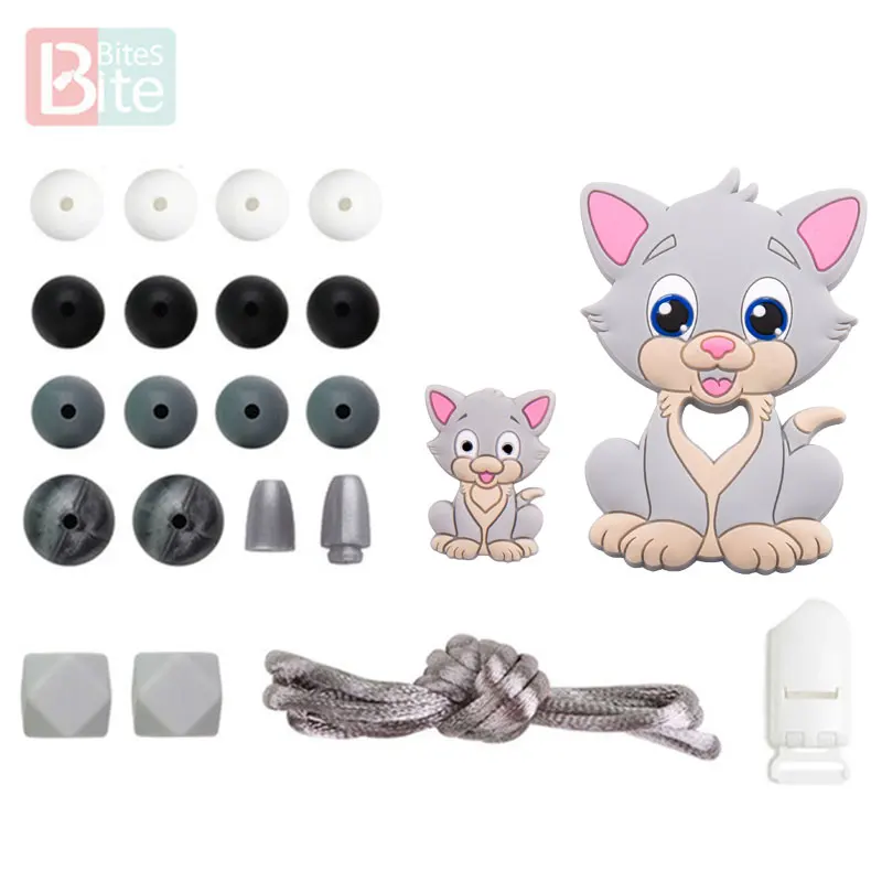 Gray Cat Кусачки 1 Набор DIY Детский силиконовый Прорезыватель для зубов бисер Прорезыватель грызунов кулон в виде ежа DIY ожерелье Младенцы зуб для детей продукт - Цвет: Gray Cat
