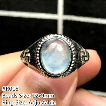

Top Natural Ocean Blue Aquamarine Ring For Woman Man Love Crystal 12x9mm Oval Beads Silver Gemstone Adjustable Size Ring AAAAA