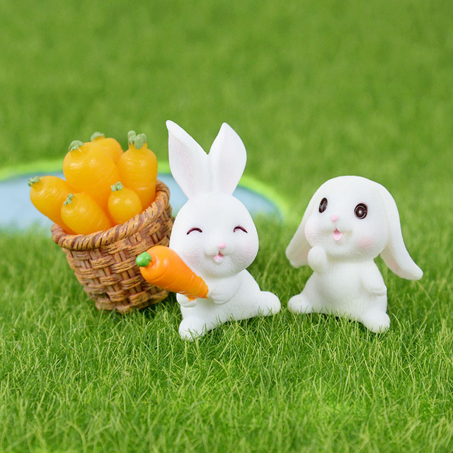 Rabbit Model Cartoon Animal Figurine Dollhouse Miniature Fairy Home Garden Decoration Resin Mold Easter Desktop Craft