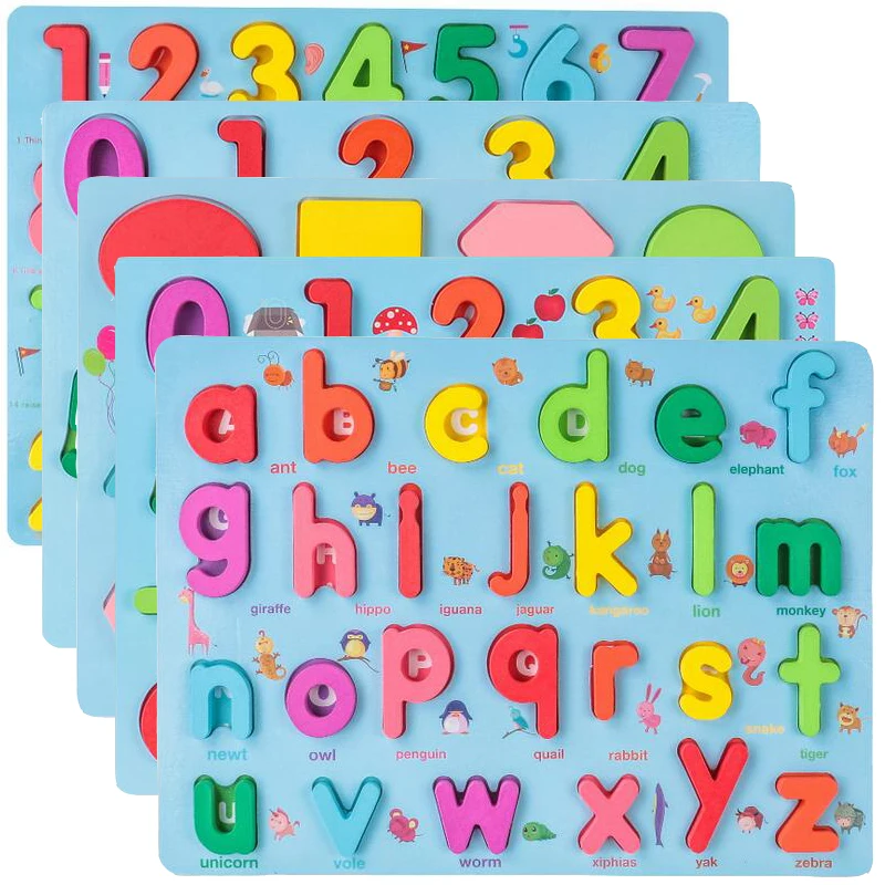 Montessori Wooden Board Toys Colorful Alphabet Number 3D Puzzle Kids Early Educational Toy Matching Letter Family Children Game | Игрушки и