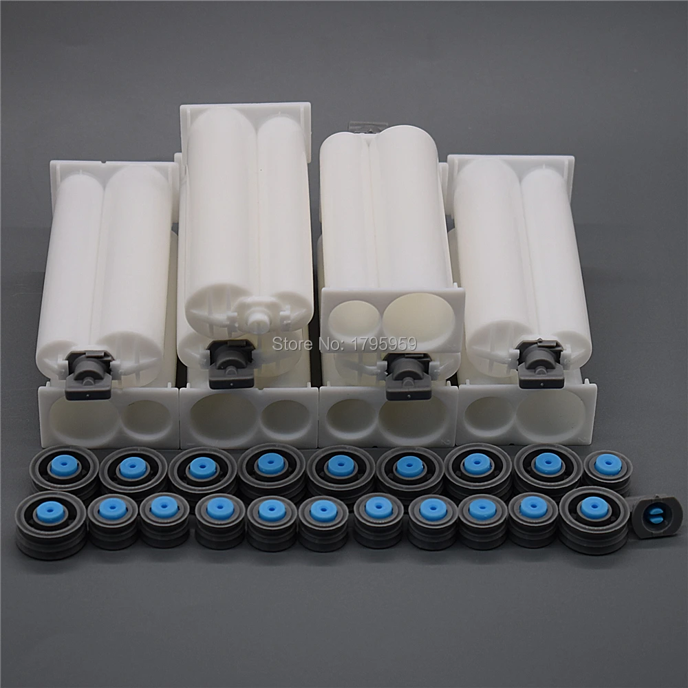 

10pcs 50ml 1:2 Cartridge Empty Dual-Barrel AB Mixer Tube with Sealing Pistons Set for Adhesives Dispenser 50ml 1:2 AB Glue Gun