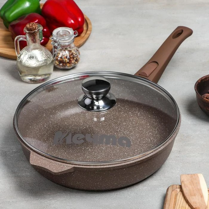 Сковорода Гранит d=28 см съёмная ручка стеклянная крышка | Дом и сад