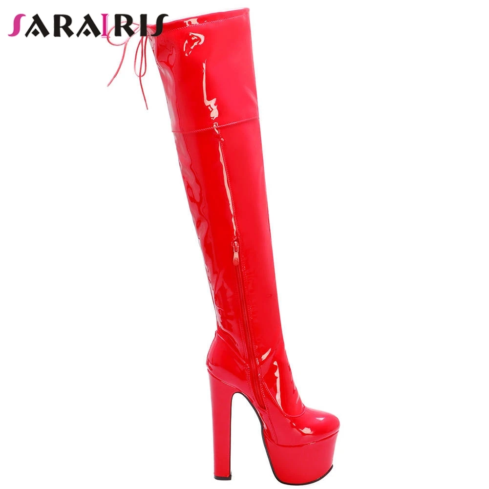 

SARAIRIS 33-43 Elegant Female Patent PU High Platform Thigh High Boots Sexy Boots Women High Heels Over The Knee Shoes Woman