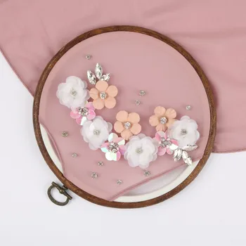 

Design code 6# jeweled floral beaed handsewed chiffon scarf hijab tudung malaysia 180*75cm