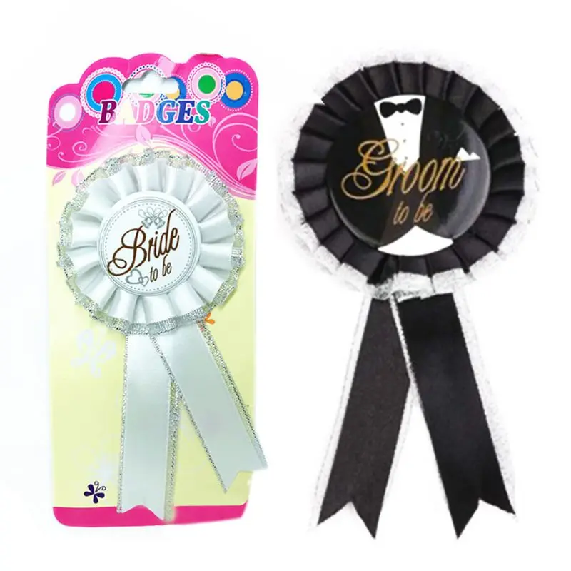 

1Pc Groom Bride To Be Badge Rosette Stag Hen Night Bachelorette Party Favor Glitter Ruffles Edge Ribbons Brooch Pin Shower