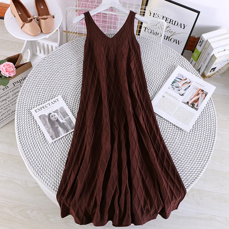OCEANLOVE Knitted Dress Women 2020 Spring Summer Casual V Neck Sexy Vestidos Sleeveless All Match Basic Long Dresses 13584