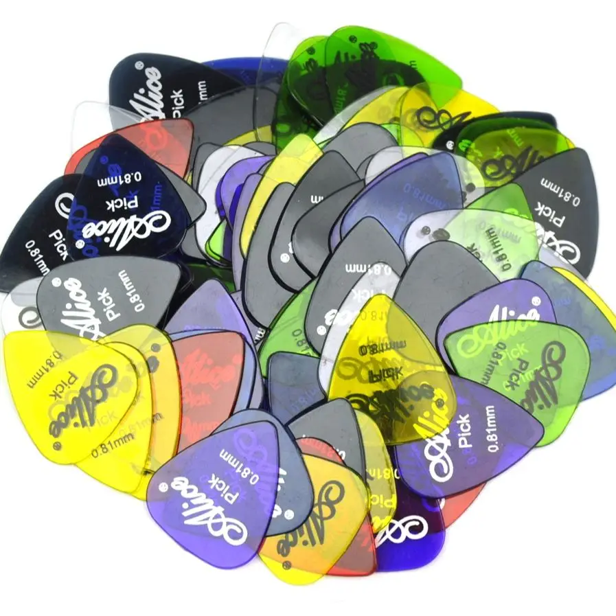 

Alice 100pcs Medium 0.81mm Transparent Glossy Polycarbonate Guitar Picks Plectrums For Acoustic Guitar