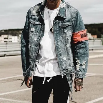 

Men's Jean Jackets Streetwear Hip Hop Bomber Jacket Denim Jacket Men Brand Ripped Denim Jackets Casual Fashion Coat
