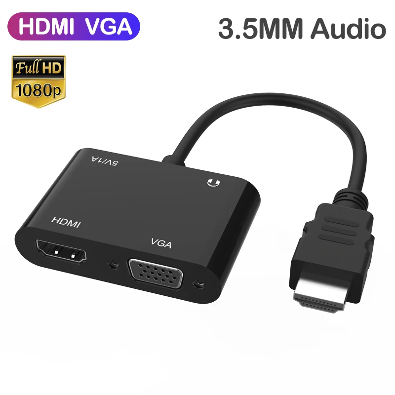 hdmi to vga converter adapter splitter to 1080P with 3.5MM audio
