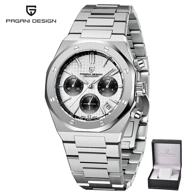 2022 New PAGANI DESIGN Top Men's Watch Automatic Quartz Clock Japan VK63 Stainless Steel Business Luxury Sapphire Clock Relogio SilverWhiteNewBox