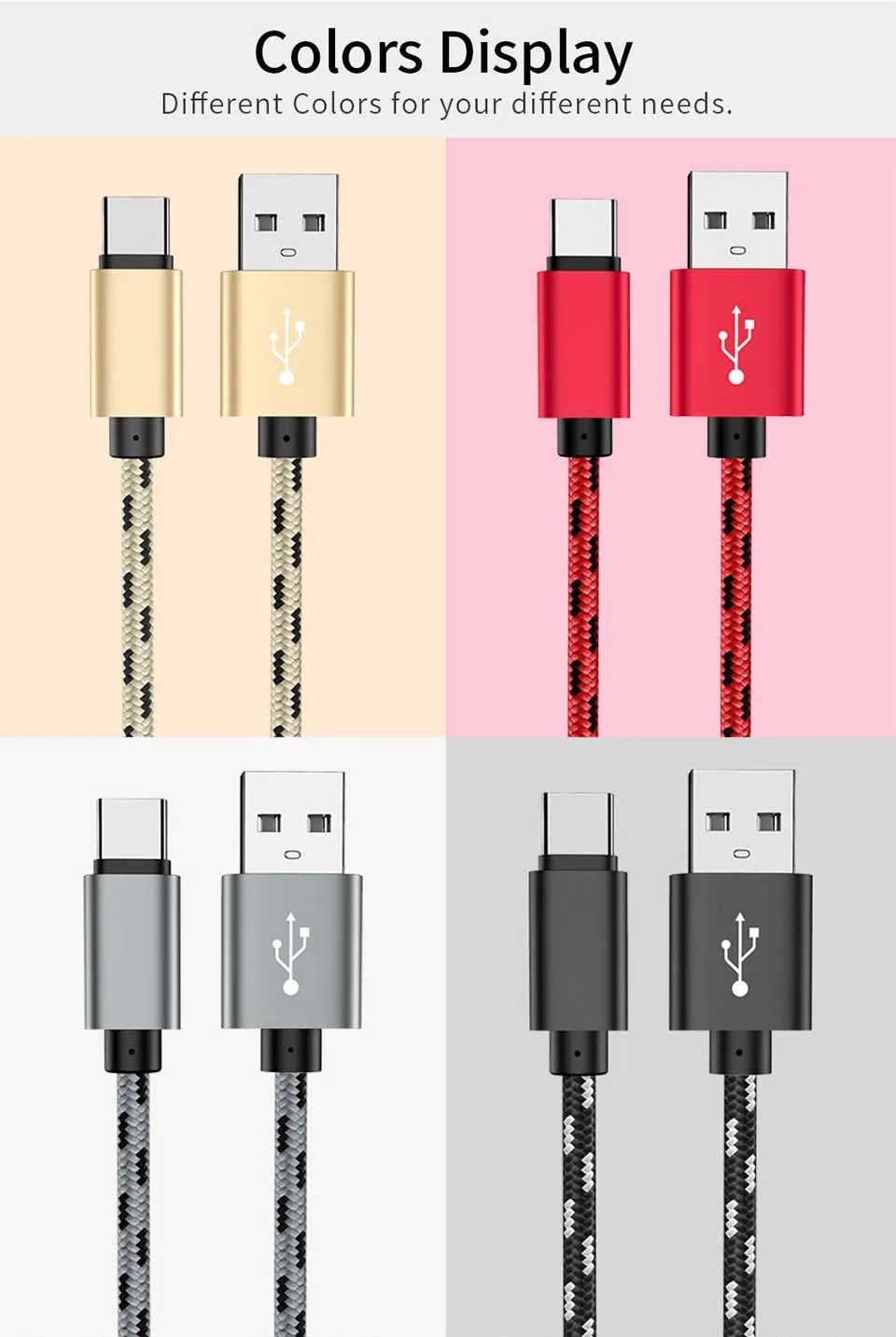 LEAF X7 USB Type C Cable for Xiaomi Redmi Huawei Samsung USB Mobile Phone Cable Fast Charging Cable for USB Type-C Devices Cord