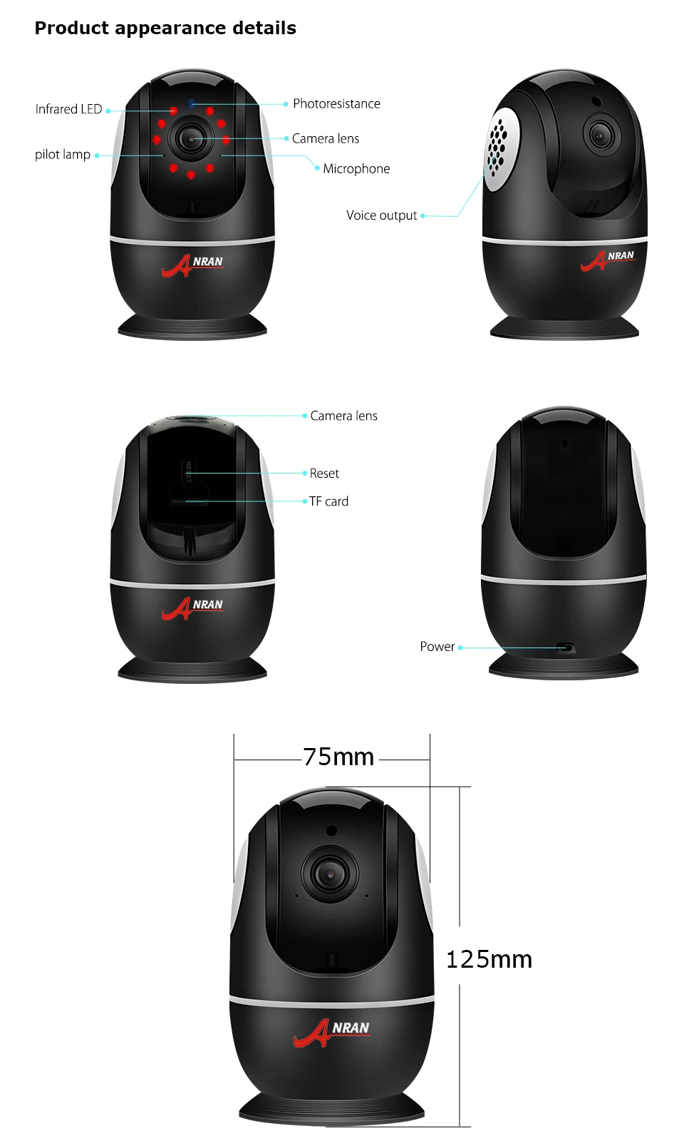 ANRAN, ip-камера 1080 P, HD, облачная, Wifi камера, домашняя, видео камера наблюдения, двухсторонняя аудио камера безопасности, CCTV камера видеонаблюдения