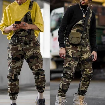 

Single Shoulder Jeans Pantalones Hombre Camouflage Print Denim Jumpsuits Strap Pencil Overalls Casual Distressed Jeans Pant