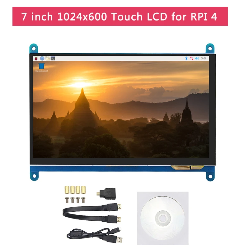 Billige Raspberry Pi 4 Modell B LCD Kit + 7 zoll Touch Screen + Halter + 64 32 GB SD Karte + lüfter + Kühlkörper + Power + Micro HDMI für Pi 4