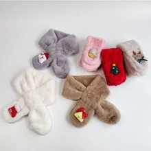 Детский шарф; милый детский шарф с аппликацией Санта-Клауса; зимний теплый модный плюшевый шейный платок для мальчиков и девочек; детский ветрозащитный шарф